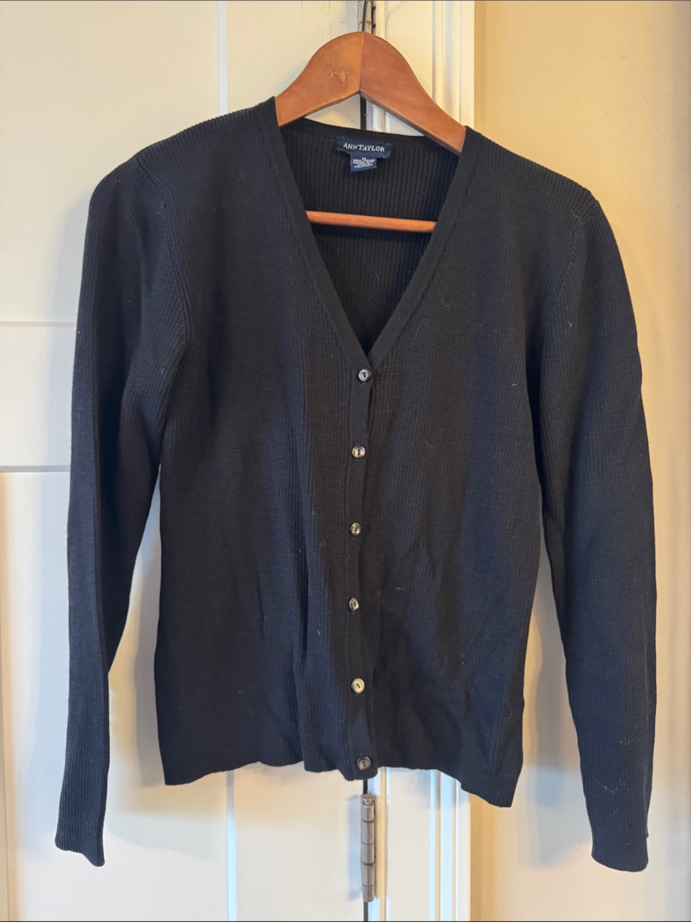 Ann Taylor Black V-Neck Button-Front Cardigan